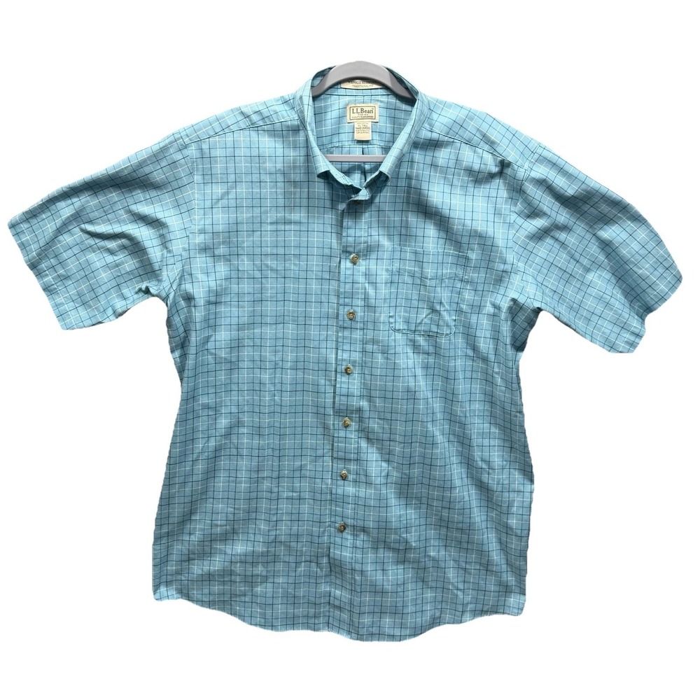 LL Bean Mens XL Tall Slightly Fitted Plaid Short Sleeve Button Up Shirt